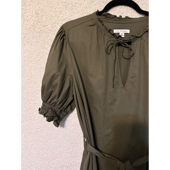 Free Assembly Ruffle Neck Belted‎ Midi Dress Short Sleeve Green XL - Picture 4 of 15